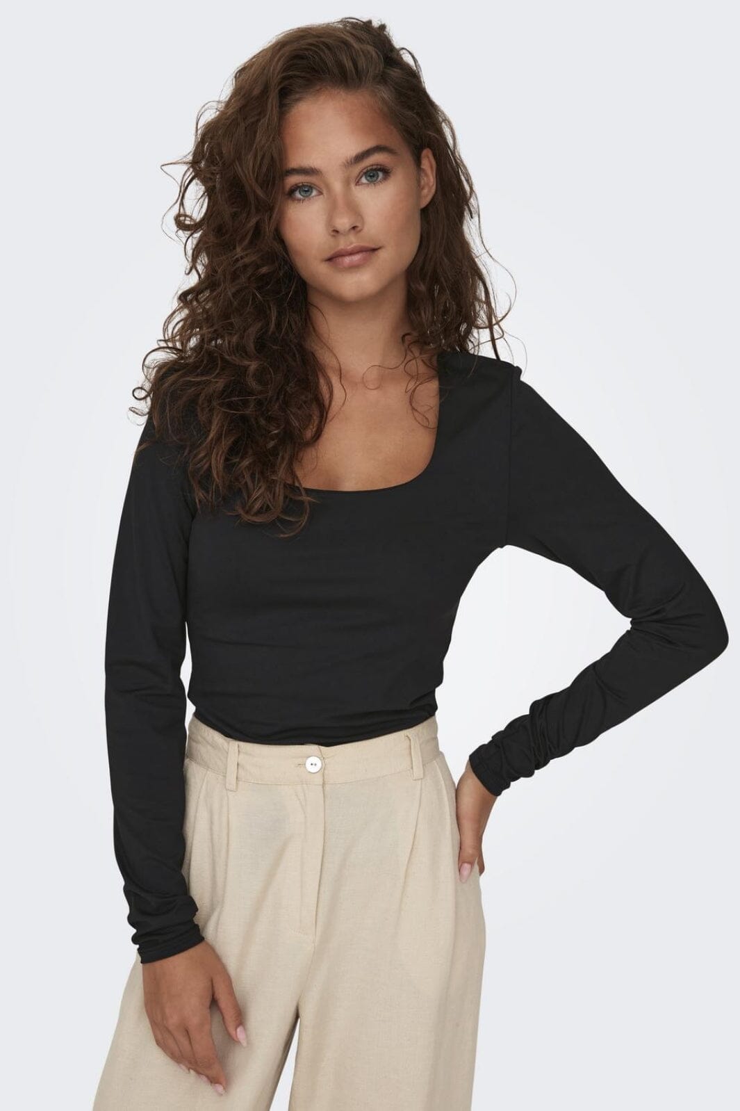 Only - Onlea L/S 2-Way Deep Neck Top - 4372227 Black Online Hot Salg