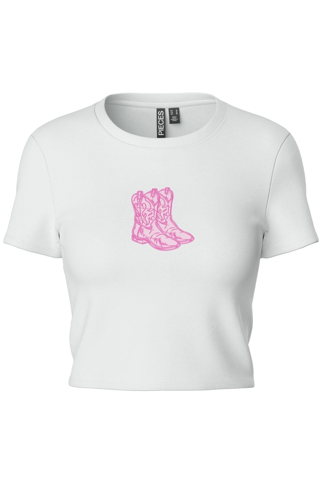 Pieces - Pcexpress Ss Baby Tee Kca 17157693 - 4873069 - Bright White Pink Cowboy Boots