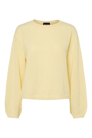 Pieces - Pcida Ls O-Neck Knit Pwp Mm - 4767714 Pale Banana Online Hot Salg