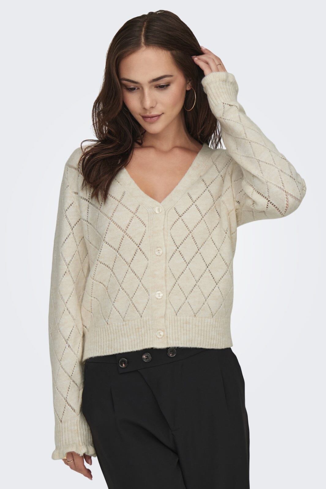 JDY - Jdyletty L/S V-Neck Struc Cardi Knt 15309447 - 4370865 - Whitecap Gray Rabat