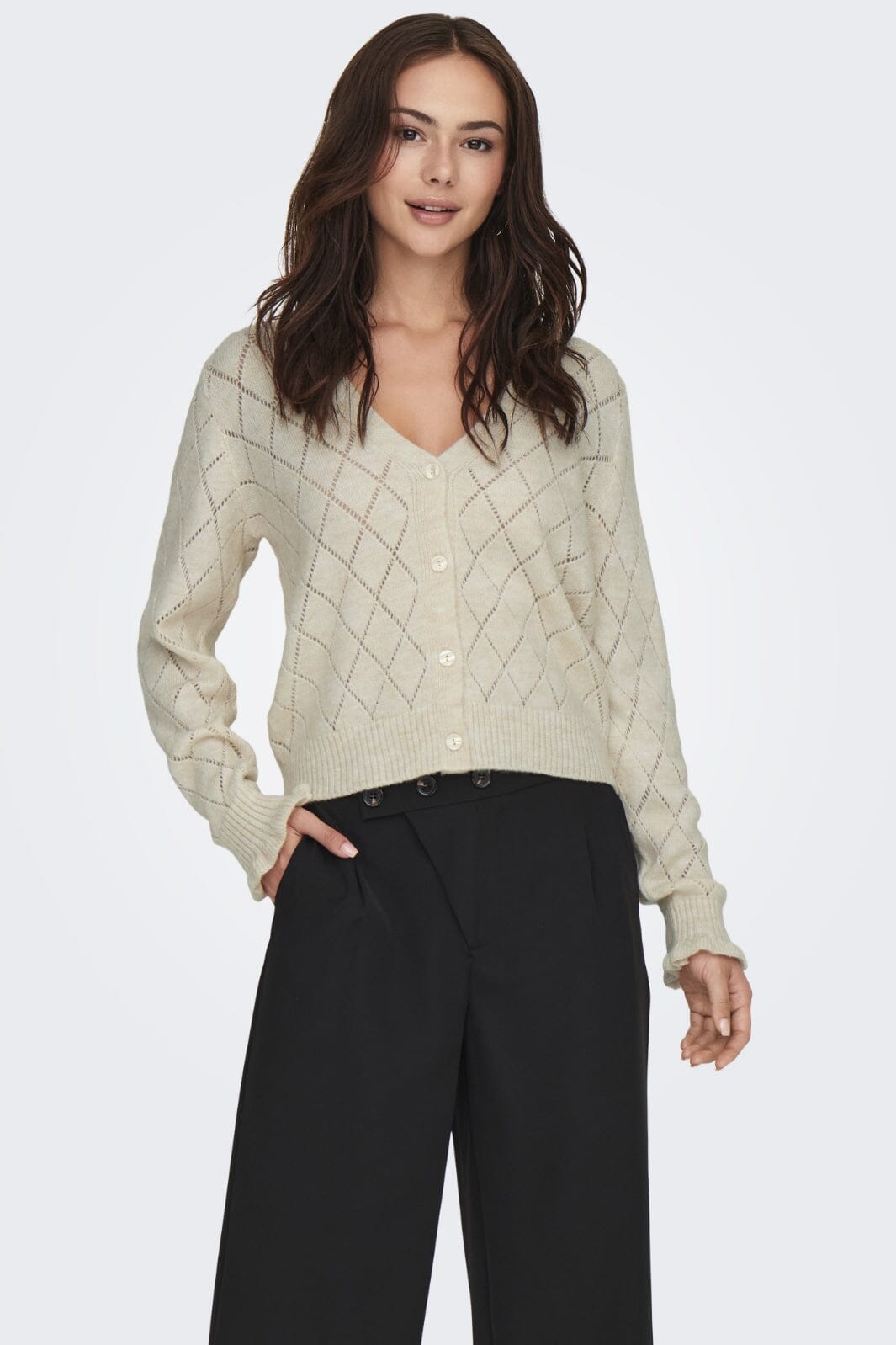 JDY - Jdyletty L/S V-Neck Struc Cardi Knt 15309447 - 4370865 - Whitecap Gray Rabat