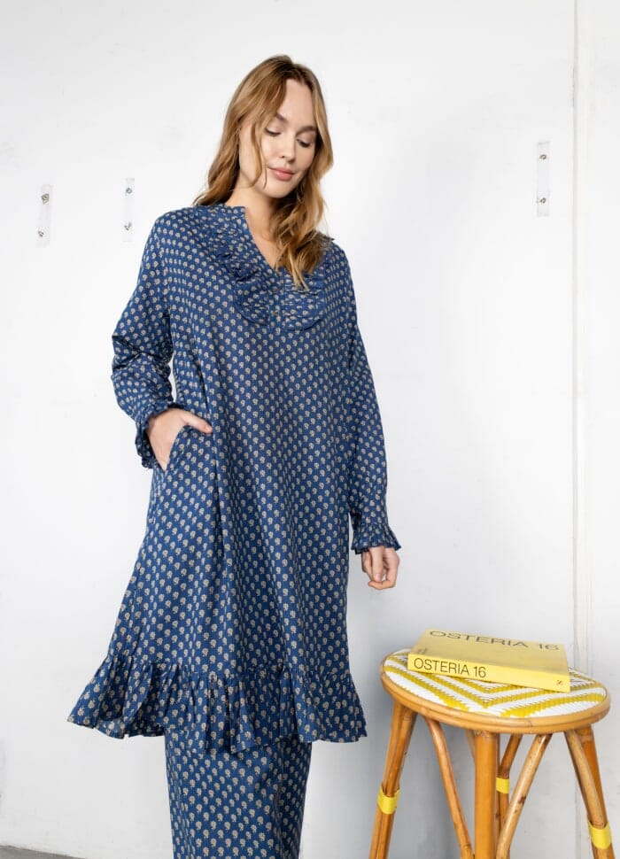 Black Colour - Bcflora Ruffle Dress - MIDI Blue Floral