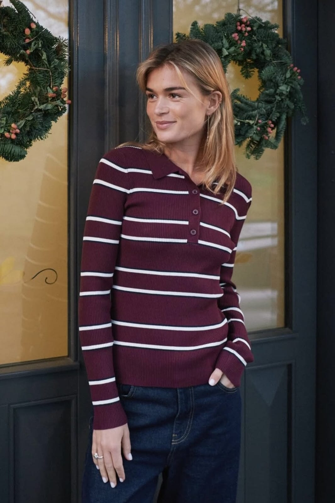 Neo Noir - Jillan Polo Knit Blouse 164431 - Wine
