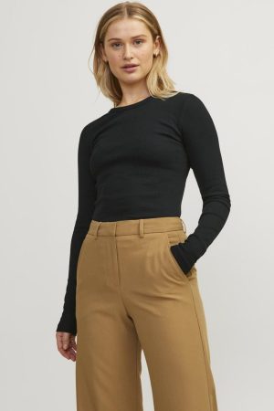 Jjxx - Jxfreya Str Ls Rib Tee - 3801852 Black Hot på udsalg