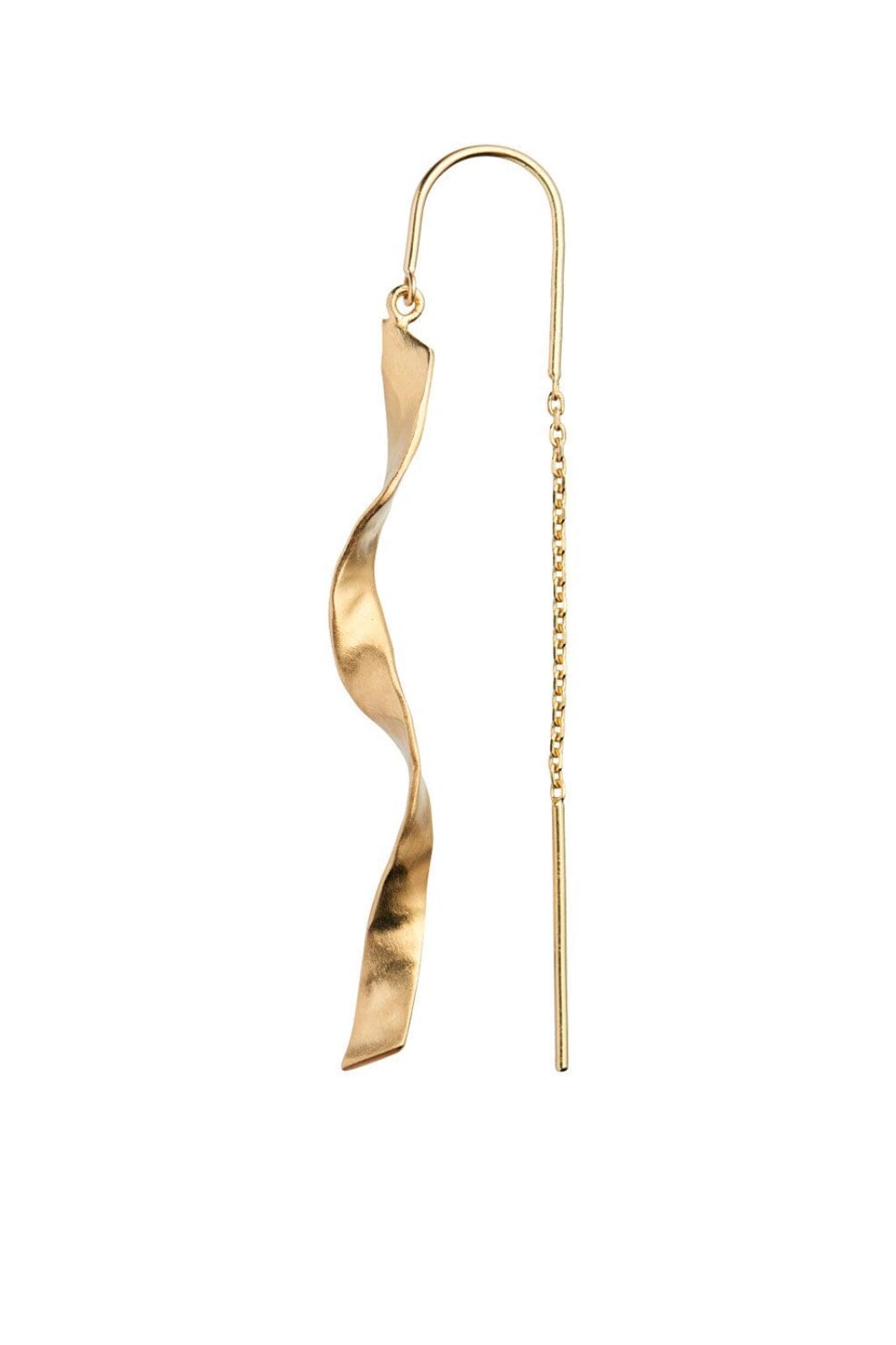Stine A - Long Twisted Hammered Earring With Chain Goldenen - 1188-02-S