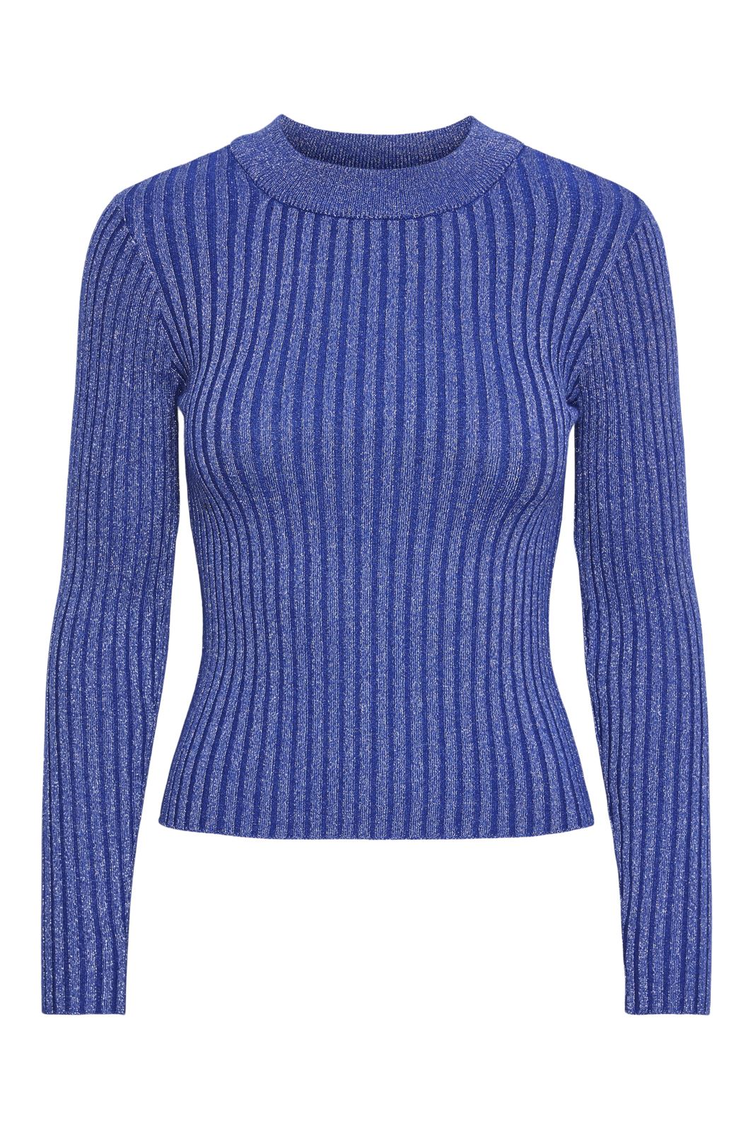 Pieces - Pccrista Ls Lurex O-Neck Knit Mm - 4584286 Bellwether Blue Silver Lurex Online nu