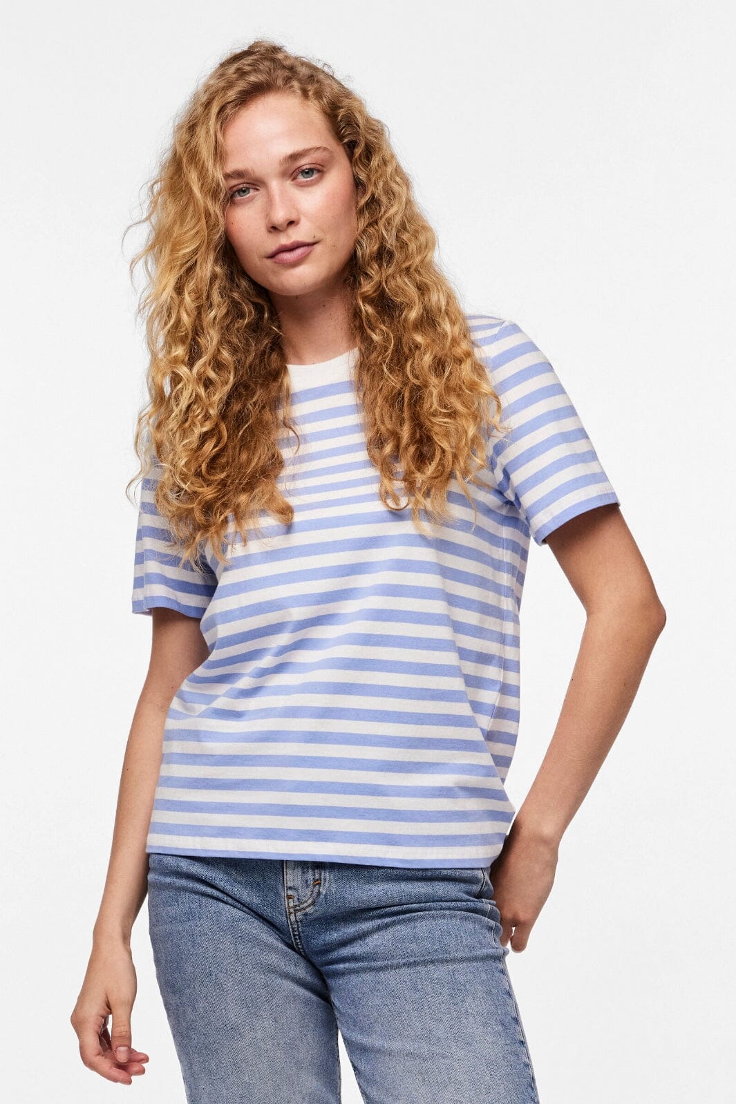 Pieces - Pcria Ss Tee Stripes - 4400582 Hydrangea Bright White Online Hot Salg