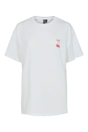 Forudbestilling - Pieces - Pcmikka Ss O-Neck Oz Tee Box - 4952795 Bright White Cherry Bow
