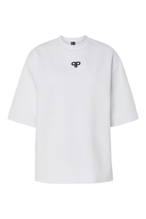 Forudbestilling - Pieces - Pcmuna Ss O-Neck Oversize Tee - 4864327 Bright White Black Embroidery