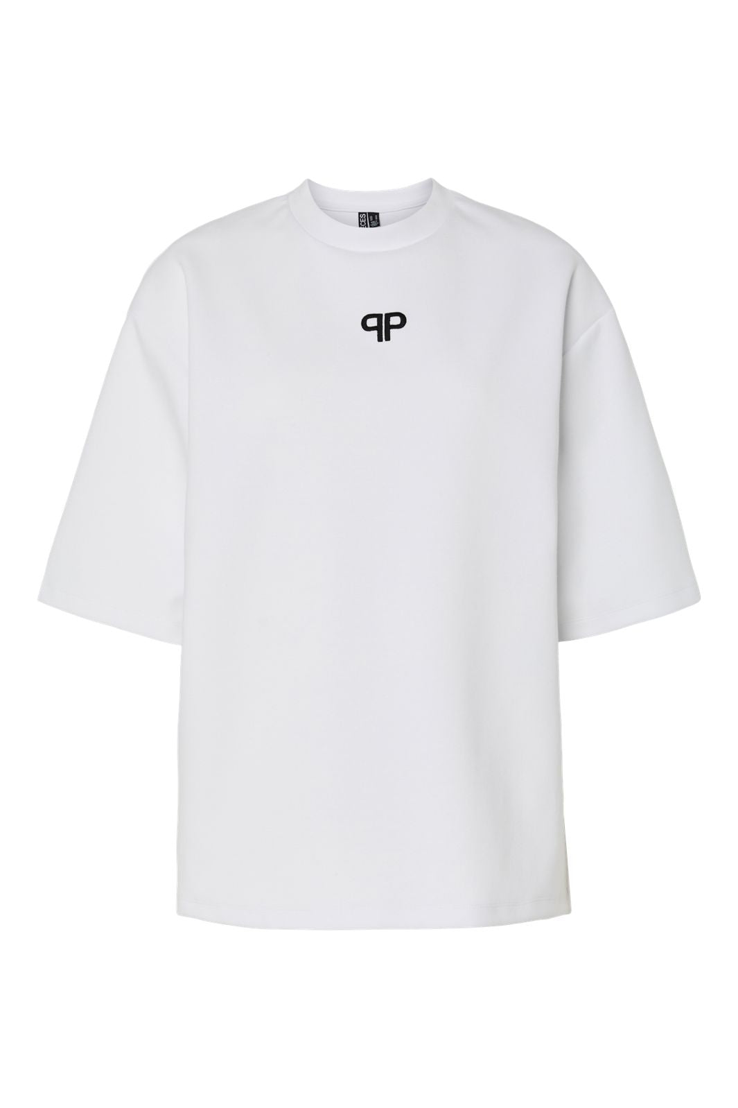 Forudbestilling - Pieces - Pcmuna Ss O-Neck Oversize Tee - 4864327 Bright White Black Embroidery