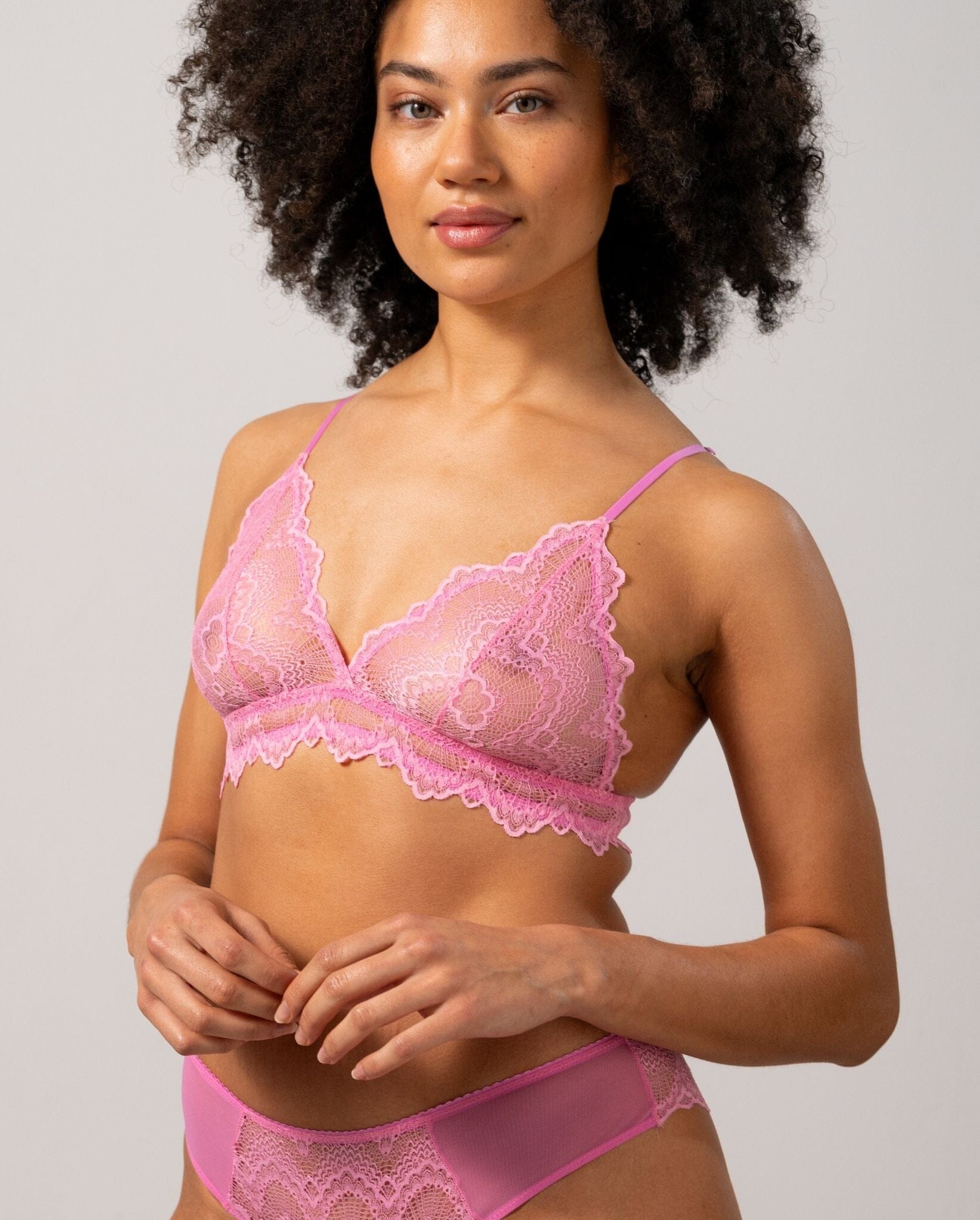 Understatement Underwear - Lace Triangle Bralette - Candy Pink