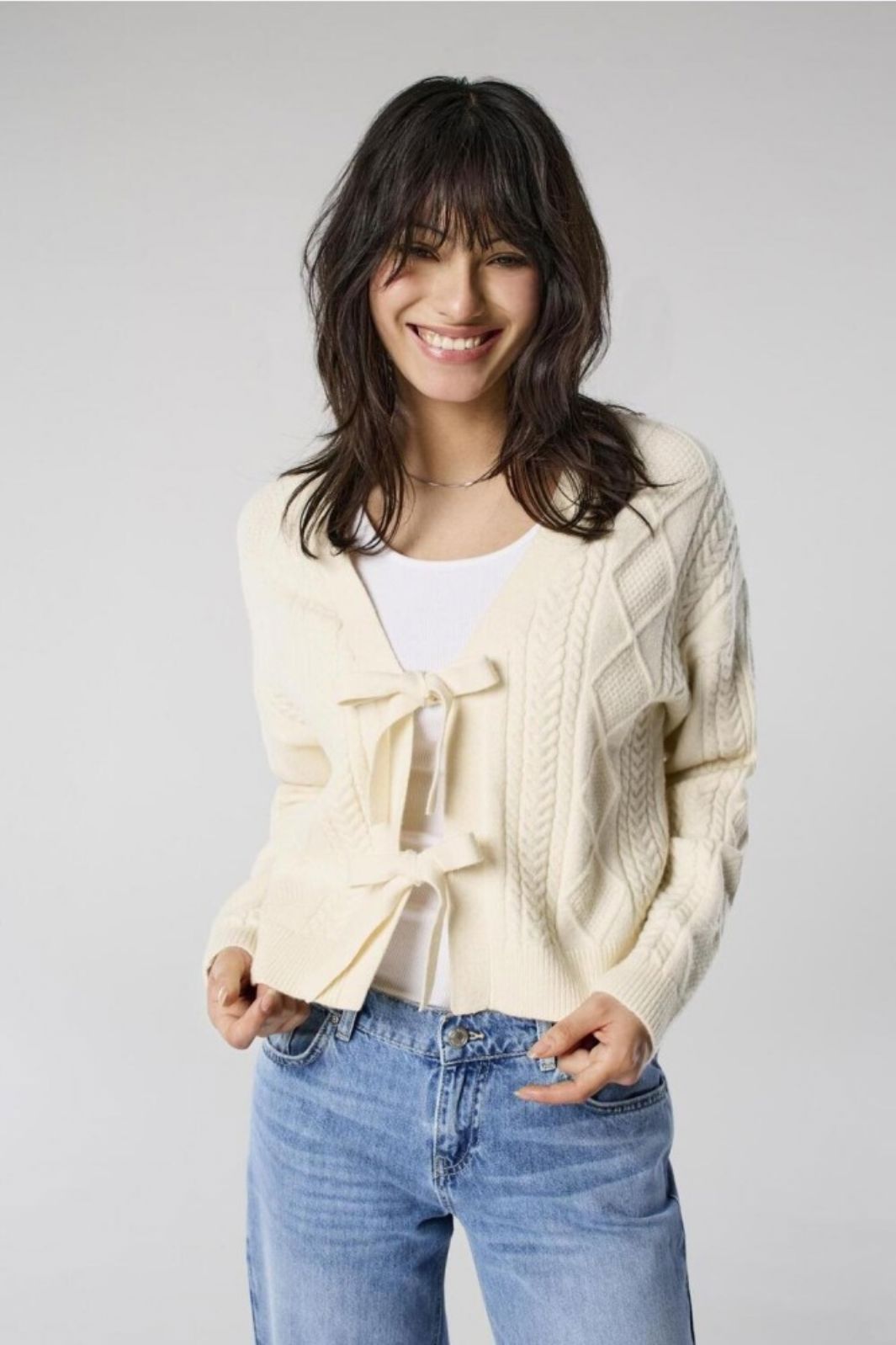 Only - Onlfia Ls String Cardigan Knt Nca - 4510273 Whitecap Gray